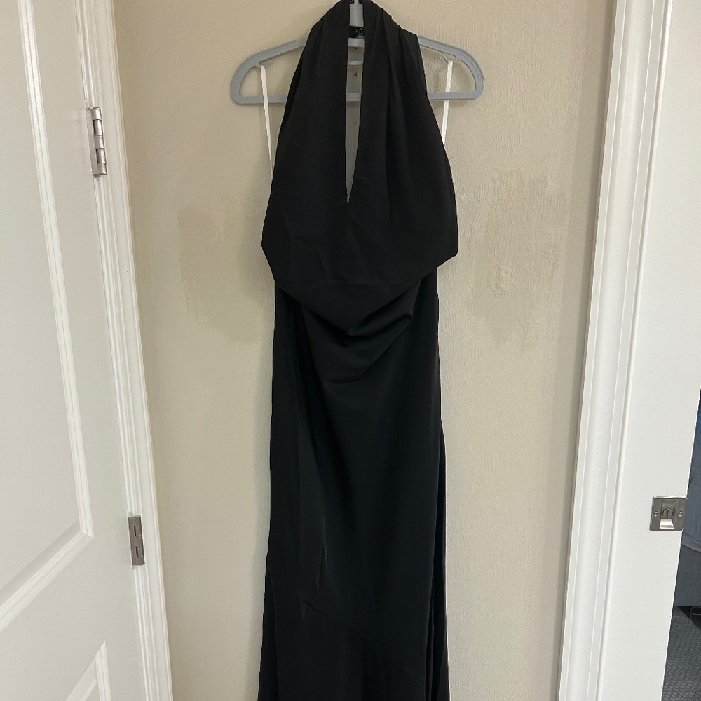 Gorgeous Black Satin Halter Hown